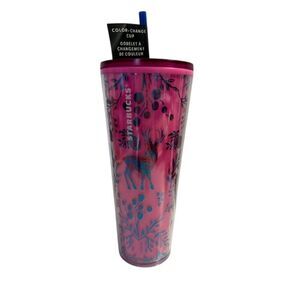 Starbucks NEW Plastic Tumbler Fall Fox Deer Pink Foil 24 Oz. Color Changing Cup